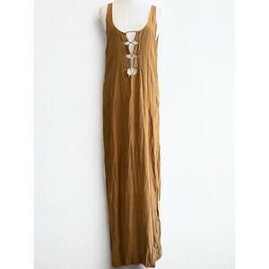 Acacia S Silk Brown Bronze Sardinia Maxi Dress Cut Out Plunge Back Flowy Rare